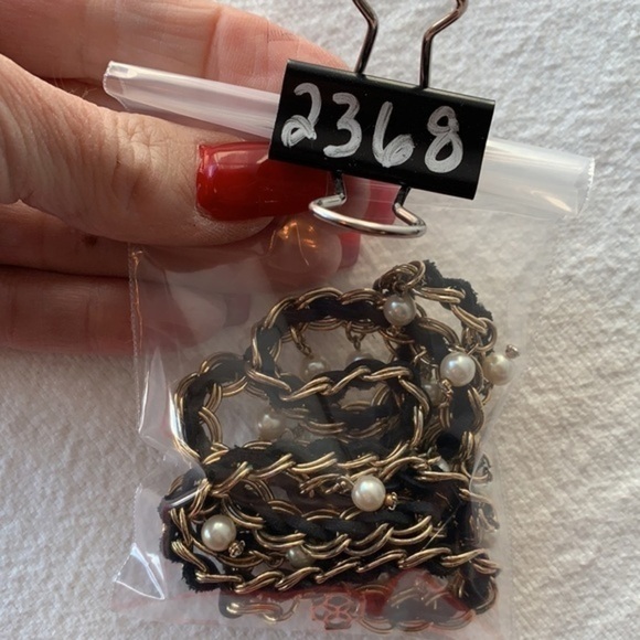 Ann Taylor long leather woven gold tone crystal charm statement necklace - Picture 9 of 9